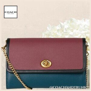 NWT COACH Leather Marlow Stunning Color Block Convertible Bag Brass Tone Accents